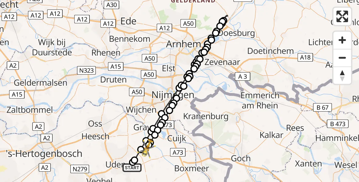 Vluchtroute Traumahelikopter Vliegbasis Volkel - Mill, 20 mei 2026, 13:11