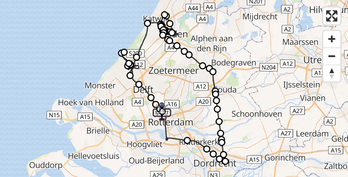 Vluchtroute Politiehelikopter Rotterdam The Hague Airport - Rotterdam The Hague Airport, 20 mei 2026, 14:07
