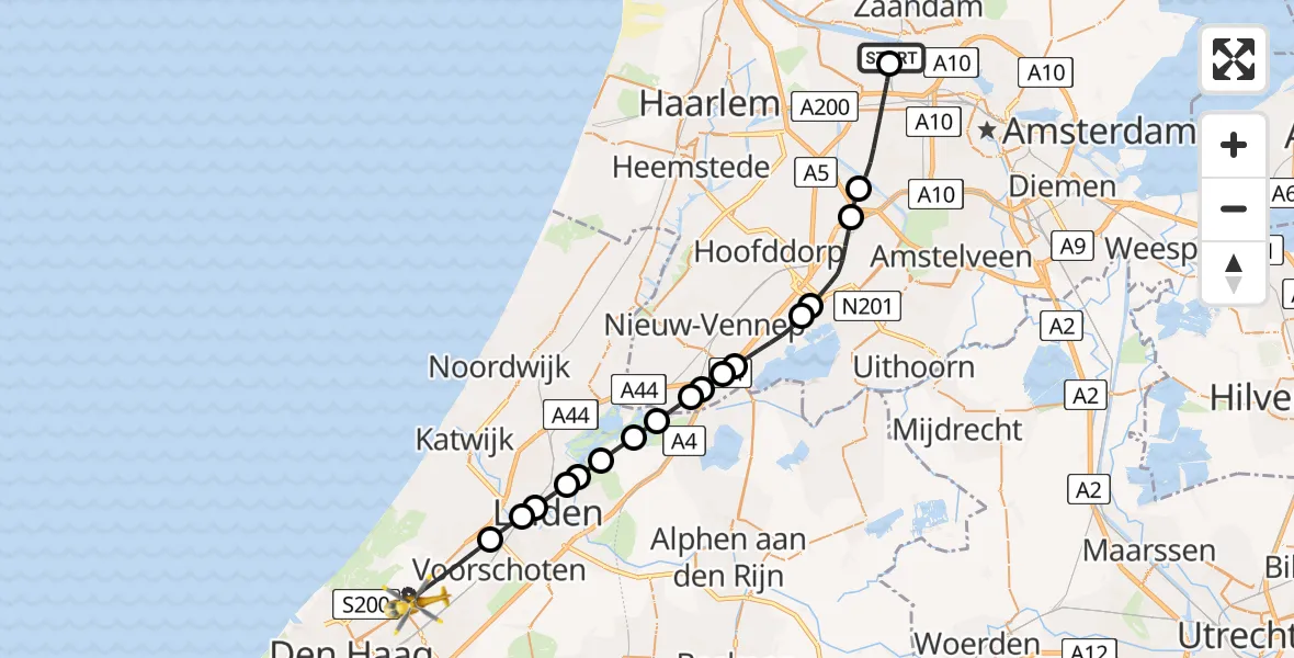 Vluchtroute Traumahelikopter Amsterdam Heliport - Wassenaar, 20 mei 2026, 15:22