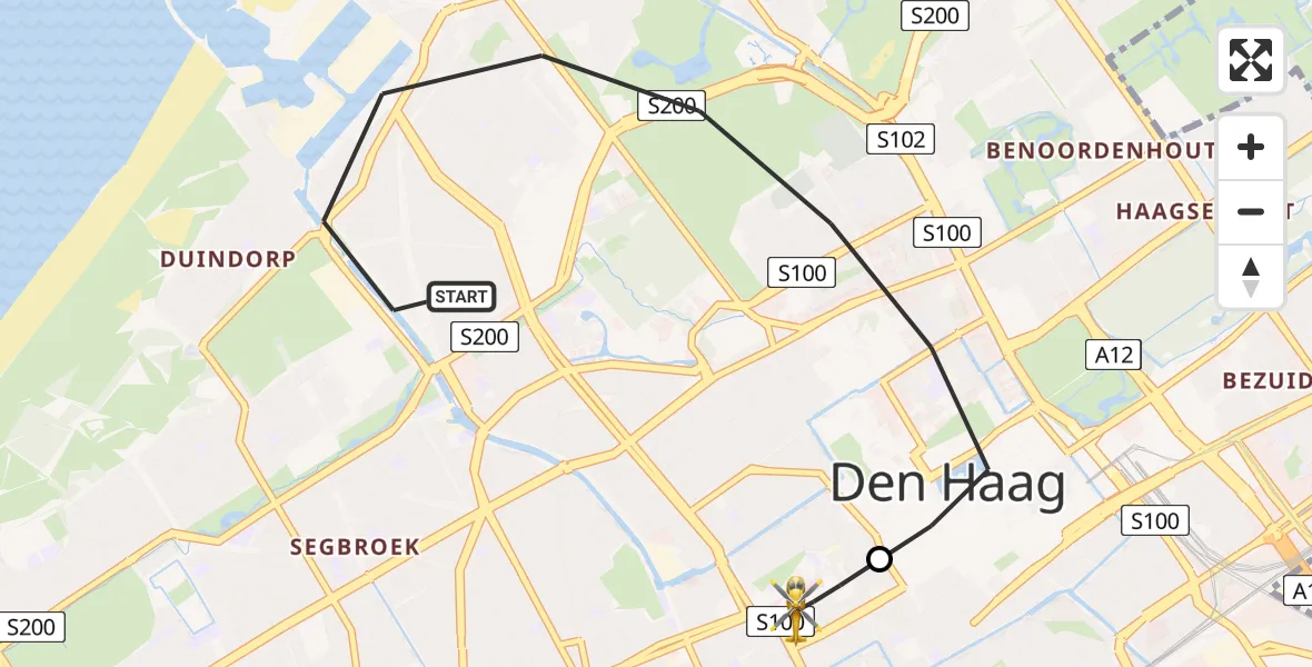 Vluchtroute Traumahelikopter 's-Gravenhage - HMC Westeinde Heliport, 20 mei 2026, 15:46