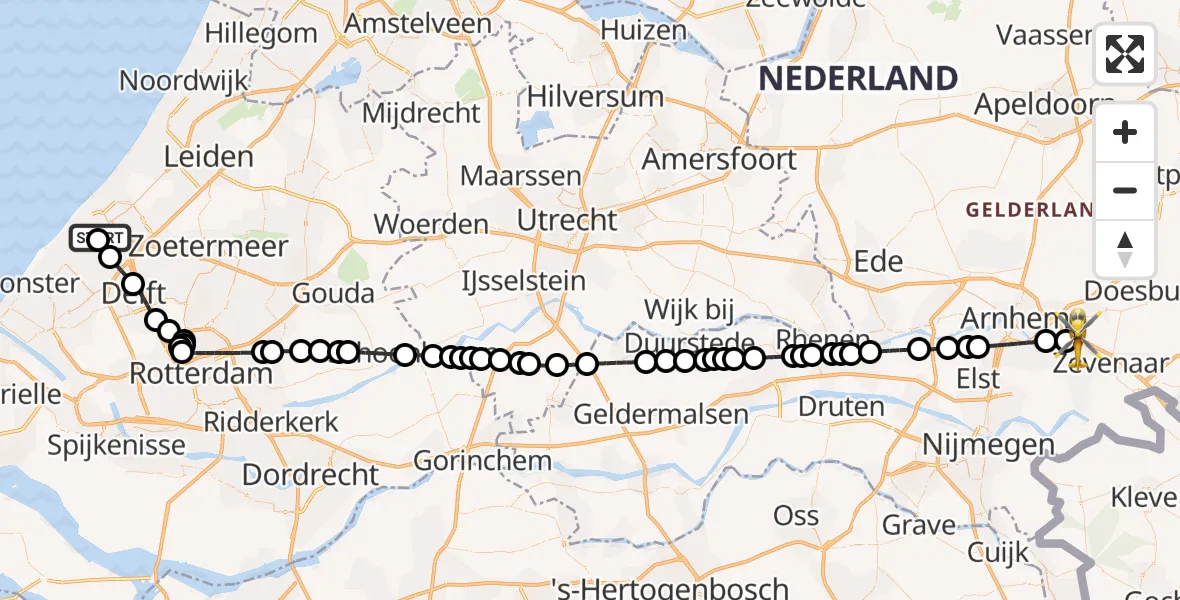 Vluchtroute Traumahelikopter HMC Westeinde Heliport - Duiven, 20 mei 2026, 15:57