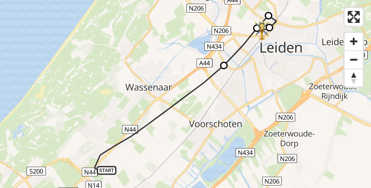 Vluchtroute Traumahelikopter Wassenaar - Leiden University Medical Center Heliport, 20 mei 2026, 16:04