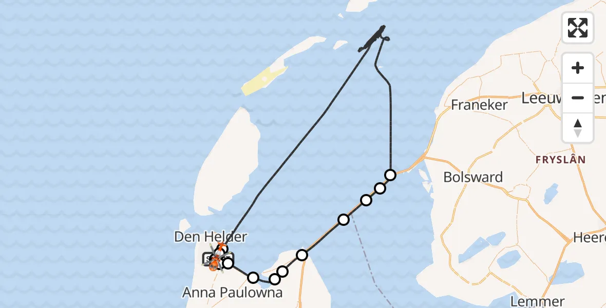 Vluchtroute Kustwachthelikopter Militair vliegveld De Kooy / Den Helder Airport - Militair vliegveld De Kooy / Den Helder Airport, 20 mei 2026, 17:02