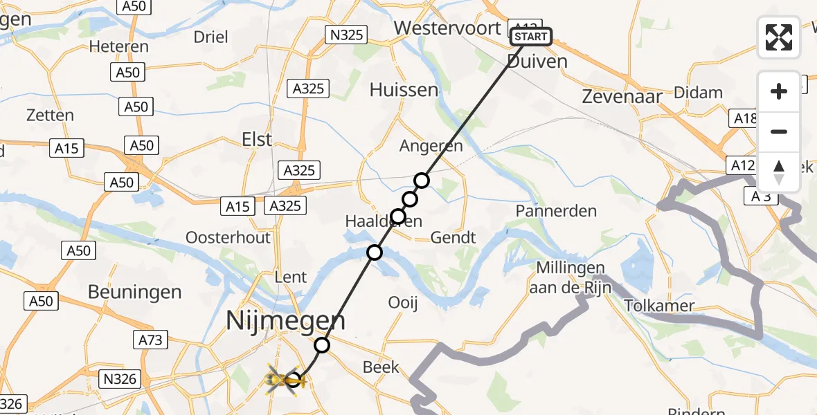 Vluchtroute Traumahelikopter Duiven - Radboud University Medical Center Heliport, 20 mei 2026, 17:02