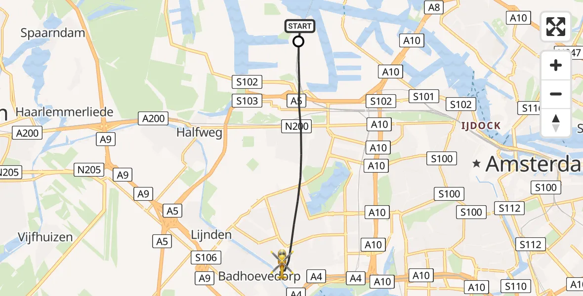 Vluchtroute Traumahelikopter Amsterdam Heliport - Amsterdam, 20 mei 2026, 18:32