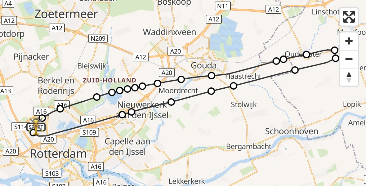 Vluchtroute Traumahelikopter Rotterdam The Hague Airport - Rotterdam The Hague Airport, 20 mei 2026, 19:18