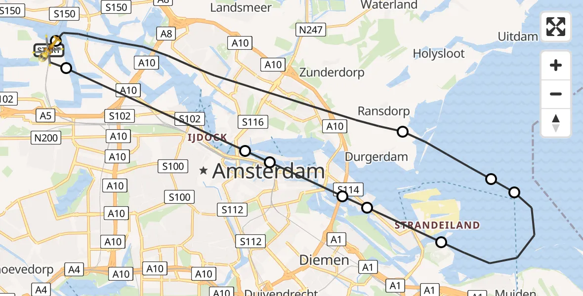 Vluchtroute Traumahelikopter Amsterdam Heliport - Amsterdam Heliport, 20 mei 2026, 20:17