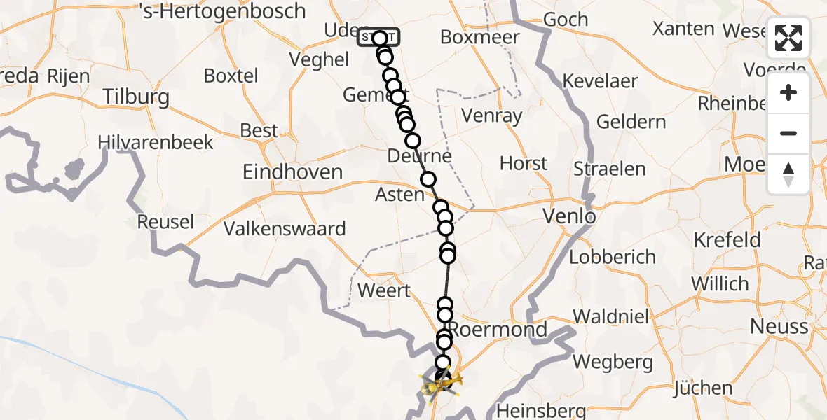 Vluchtroute Traumahelikopter Vliegbasis Volkel - Echt, 20 mei 2026, 21:02