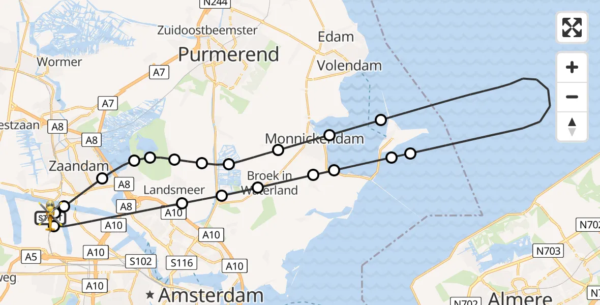 Vluchtroute Traumahelikopter Amsterdam Heliport - Amsterdam Heliport, 20 mei 2026, 21:19