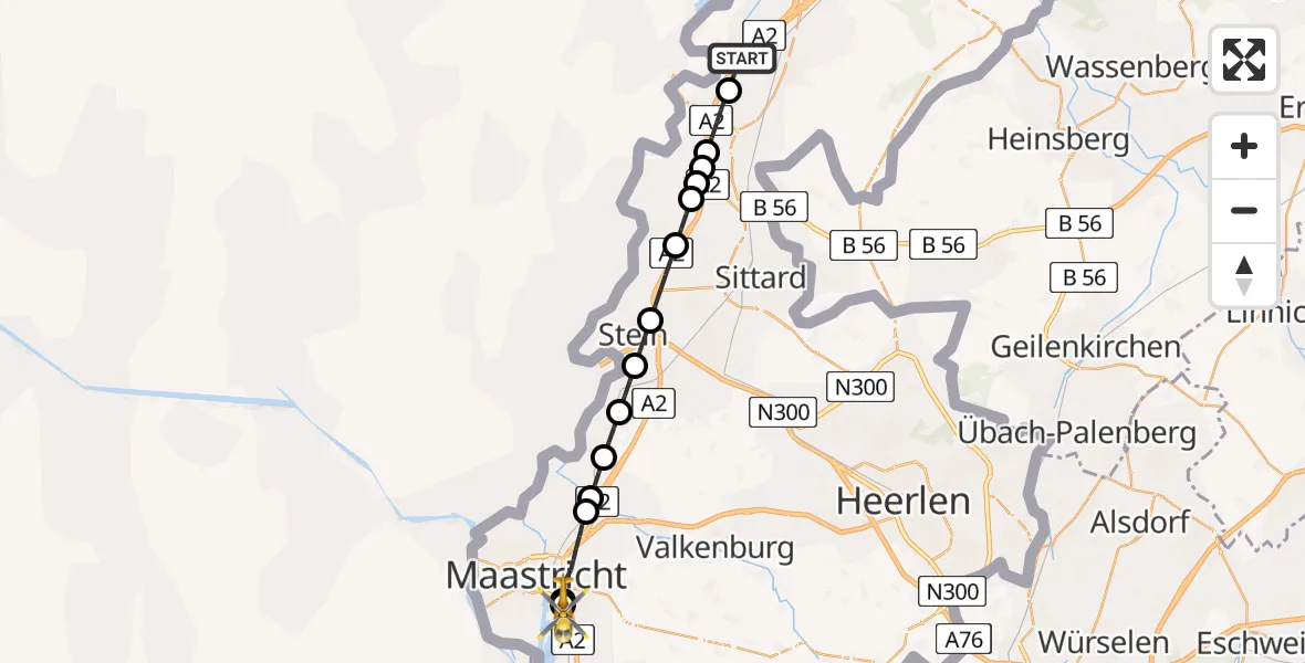 Vluchtroute Traumahelikopter Echt - Maastricht UMC+, 20 mei 2026, 21:45