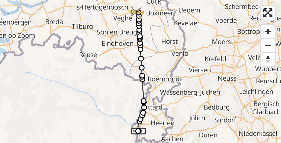 Vluchtroute Traumahelikopter Maastricht UMC+ - Vliegbasis Volkel, 20 mei 2026, 22:11