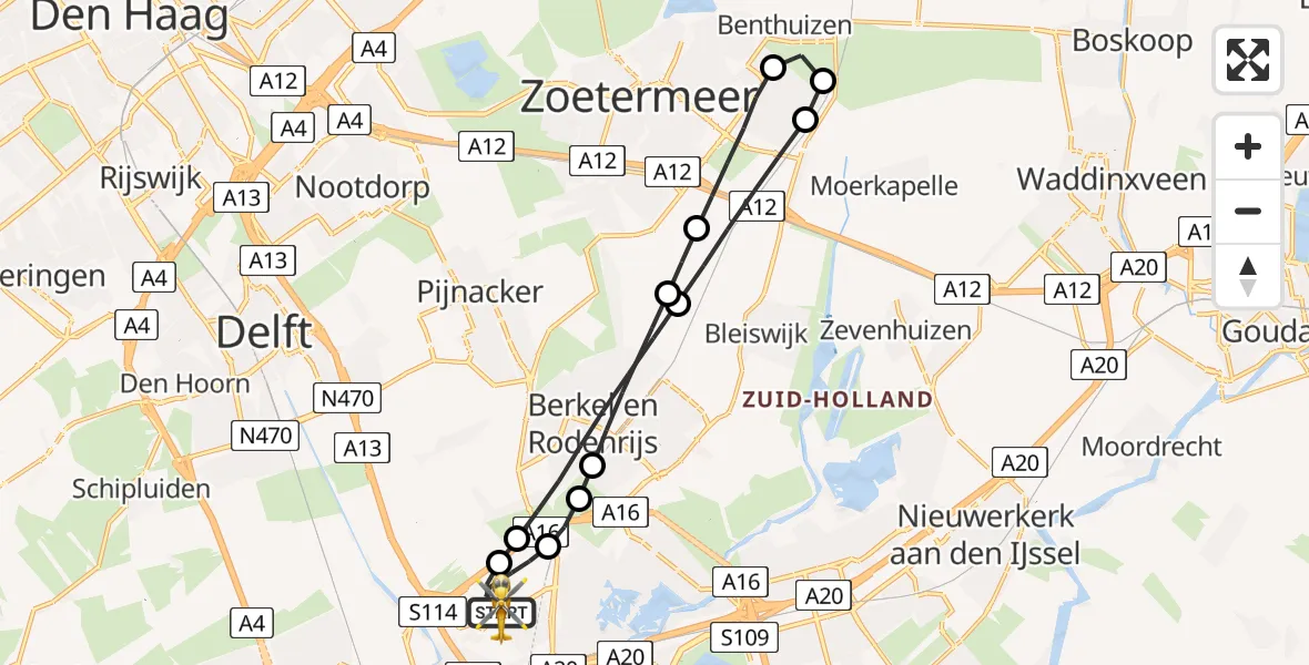 Vluchtroute Traumahelikopter Rotterdam The Hague Airport - Rotterdam The Hague Airport, 21 mei 2026, 01:20