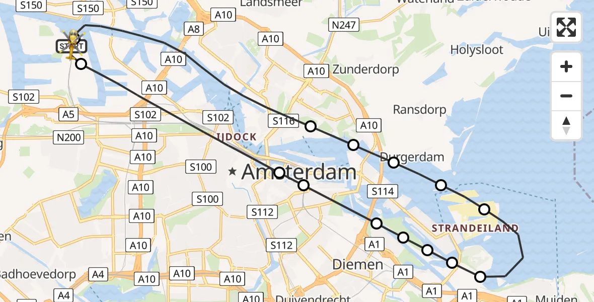 Vluchtroute Traumahelikopter Amsterdam Heliport - Amsterdam Heliport, 21 mei 2026, 06:14