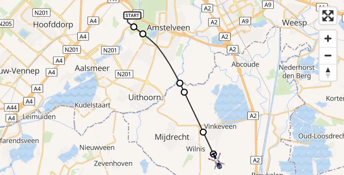 Vluchtroute Politiehelikopter Amsterdam Vliegveld Schiphol - Wilnis, 21 mei 2026, 06:23