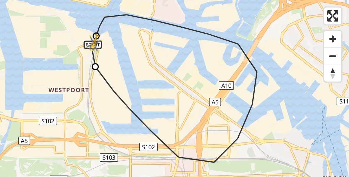 Vluchtroute Traumahelikopter Amsterdam Heliport - Amsterdam Heliport, 21 mei 2026, 06:39