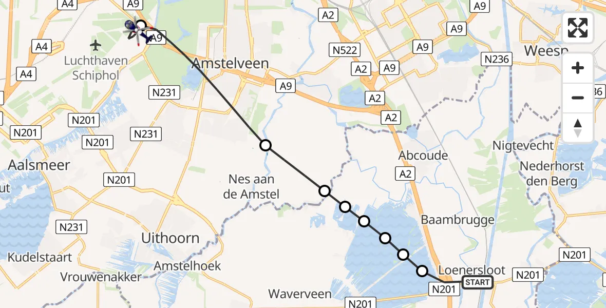 Vluchtroute Politiehelikopter Loenersloot - Amsterdam Vliegveld Schiphol, 21 mei 2026, 08:02