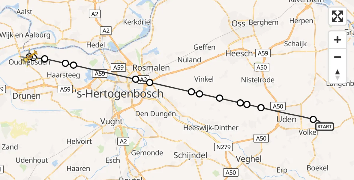 Vluchtroute Traumahelikopter Vliegbasis Volkel - Heusden, 21 mei 2026, 10:06