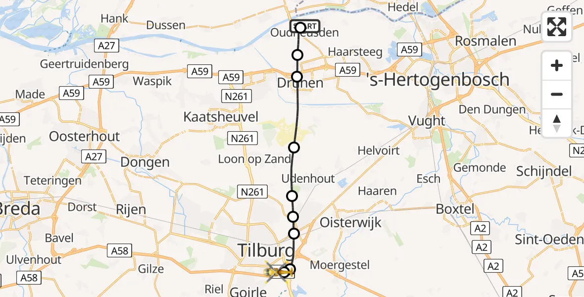 Vluchtroute Traumahelikopter Heusden - St. Elisabeth Hospital Heliport, 21 mei 2026, 10:45
