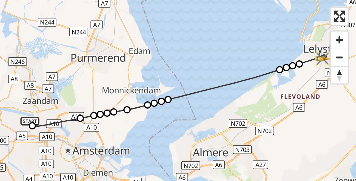 Vluchtroute Traumahelikopter Amsterdam Heliport - Lelystad, 21 mei 2026, 11:11