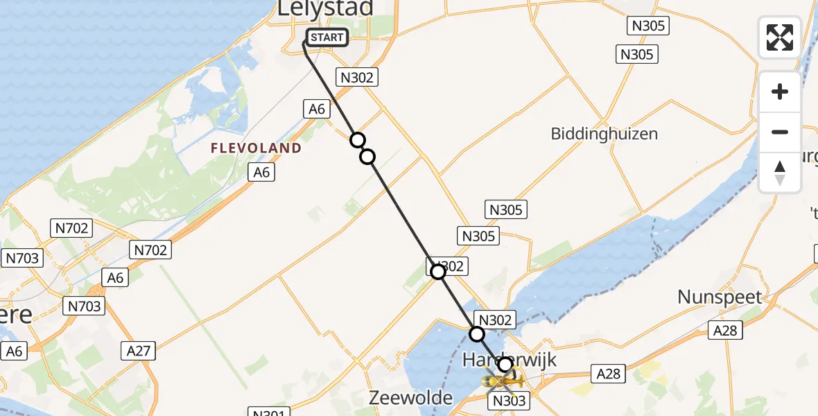 Vluchtroute Traumahelikopter Lelystad - Harderwijk, 21 mei 2026, 11:46
