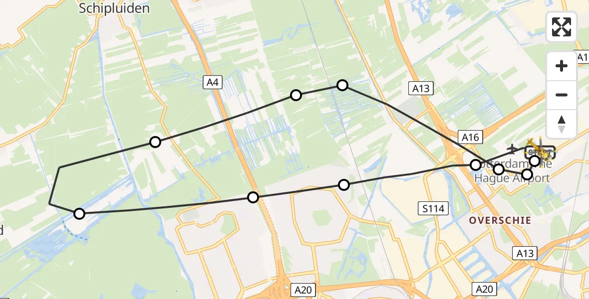 Vluchtroute Traumahelikopter Rotterdam The Hague Airport - Rotterdam The Hague Airport, 21 mei 2026, 12:25