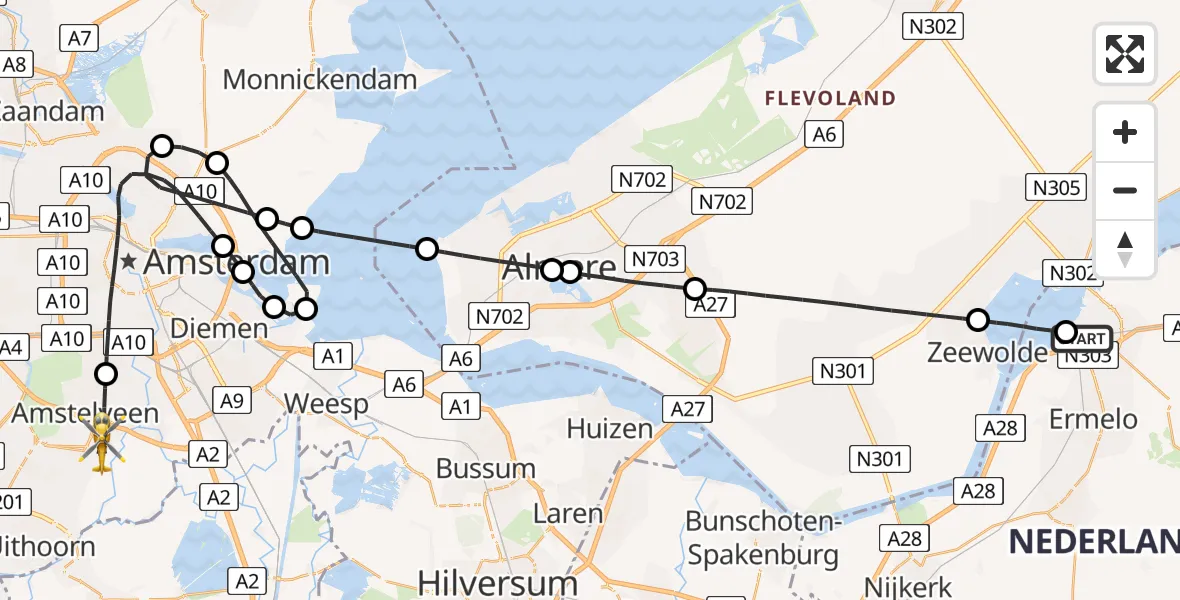 Vluchtroute Traumahelikopter Harderwijk - Amstelveen, 21 mei 2026, 12:26