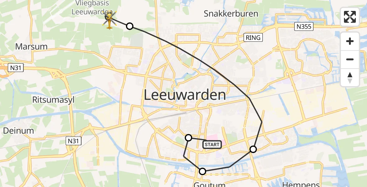 Vluchtroute Traumahelikopter Leeuwarden Medical Center Heliport - Vliegbasis Leeuwarden, 21 mei 2026, 12:54