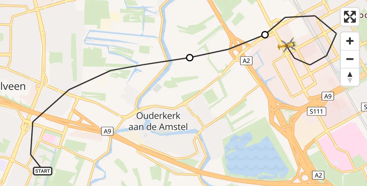 Vluchtroute Traumahelikopter Amstelveen - Amsterdam, 21 mei 2026, 13:04