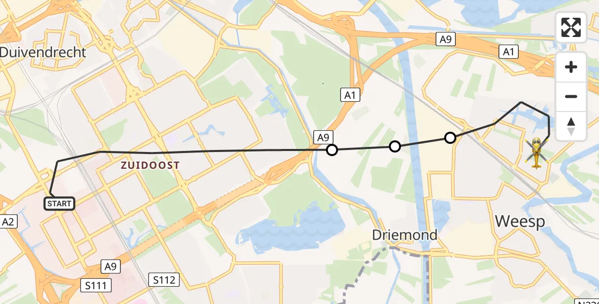 Vluchtroute Traumahelikopter Amsterdam - Weesp, 21 mei 2026, 13:37