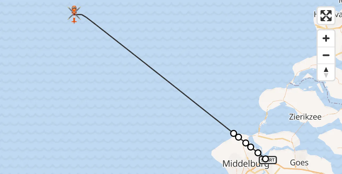 Vluchtroute Kustwachthelikopter Vliegveld Midden-Zeeland - Noordzee, 21 mei 2026, 13:50
