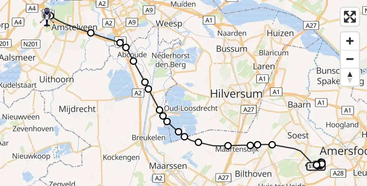 Vluchtroute Politiehelikopter Soest - Amsterdam Vliegveld Schiphol, 21 mei 2026, 13:50