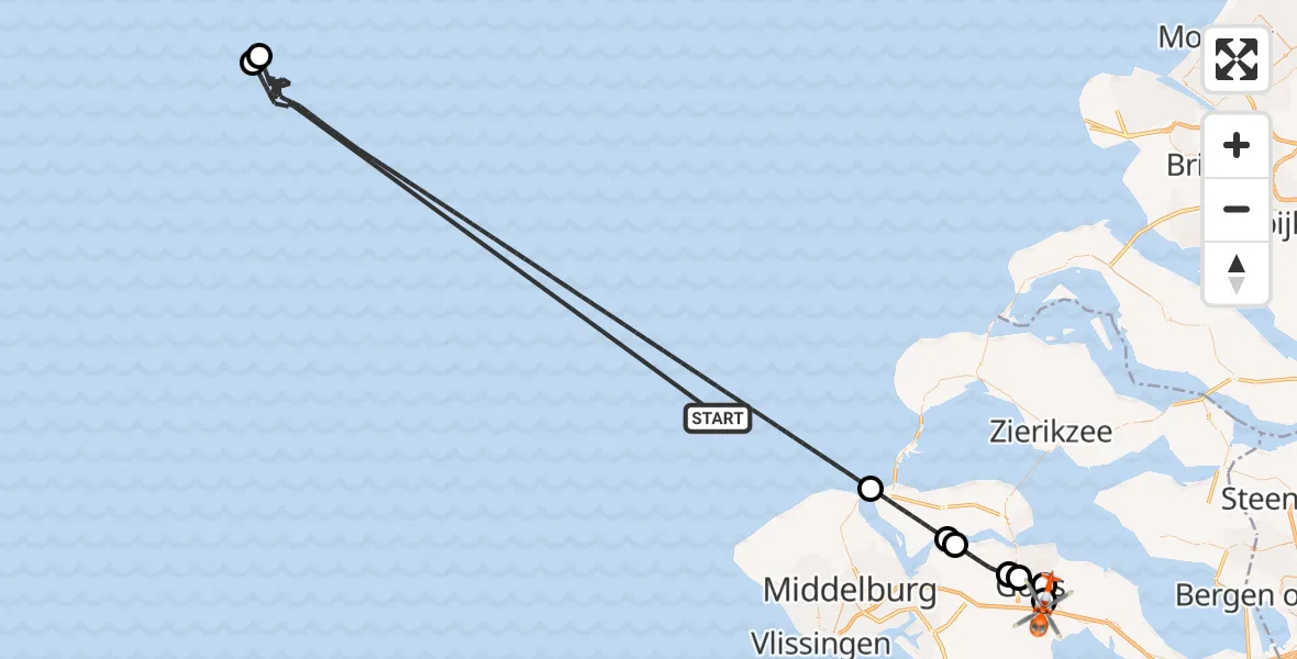 Vluchtroute Kustwachthelikopter Noordzee - Admiral De Ruyter Hospital Heliport, 21 mei 2026, 14:54