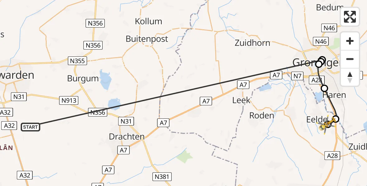Vluchtroute Traumahelikopter Warten - Groningen Airport Eelde, 21 mei 2026, 15:50