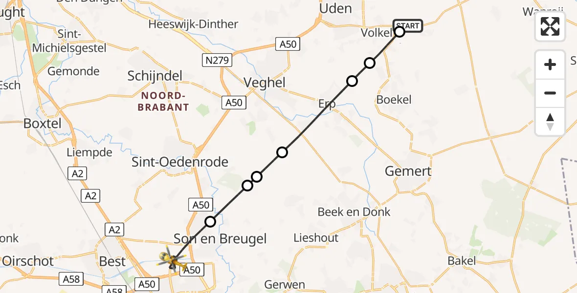 Vluchtroute Traumahelikopter Vliegbasis Volkel - Son en Breugel, 21 mei 2026, 16:01