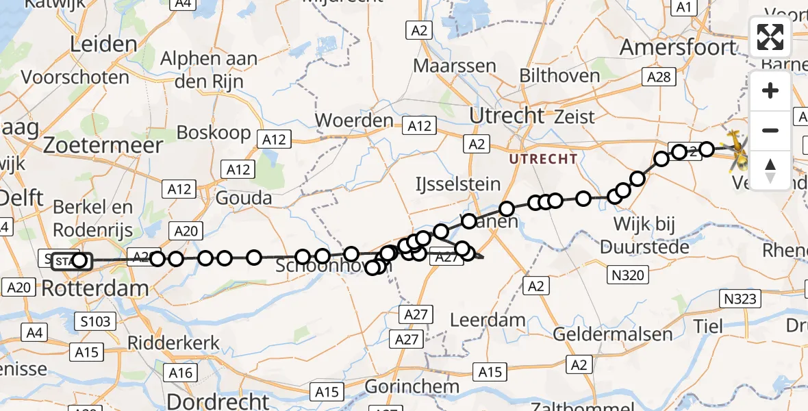 Vluchtroute Traumahelikopter Rotterdam The Hague Airport - Woudenberg, 21 mei 2026, 16:04
