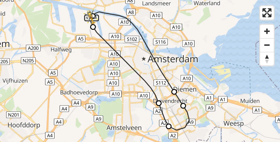 Vluchtroute Traumahelikopter Amsterdam Heliport - Amsterdam Heliport, 21 mei 2026, 16:30