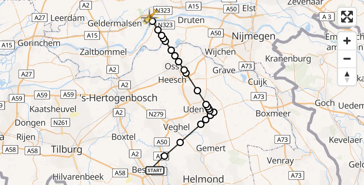 Vluchtroute Traumahelikopter Son en Breugel - Tiel, 21 mei 2026, 16:47