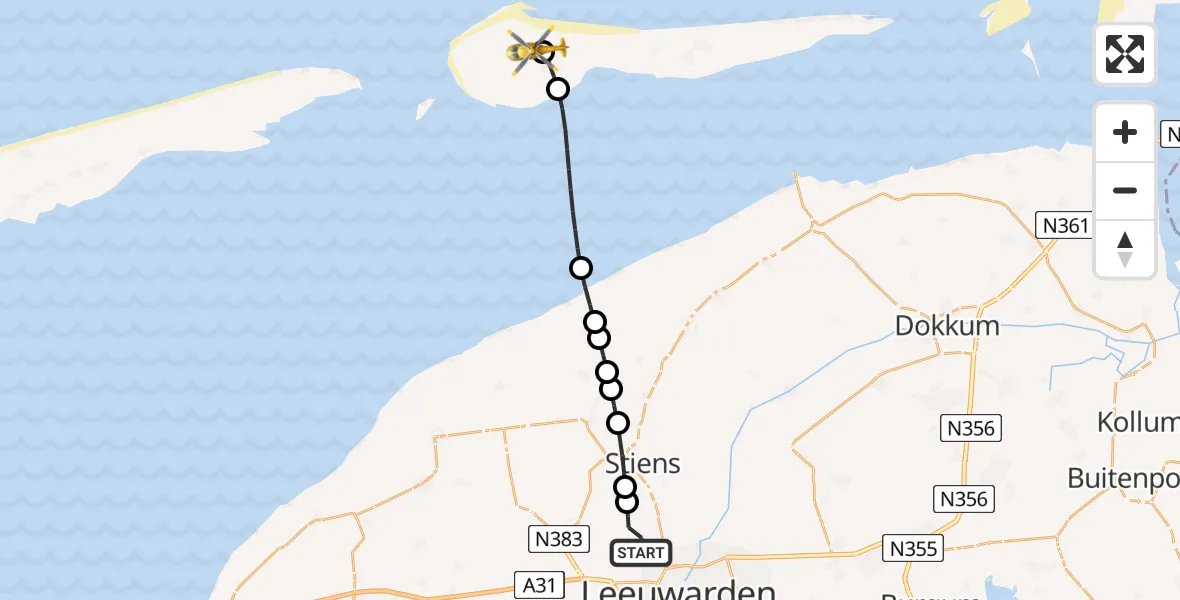 Vluchtroute Ambulancehelikopter Vliegbasis Leeuwarden - Ameland Vliegveld Ballum, 21 mei 2026, 16:47