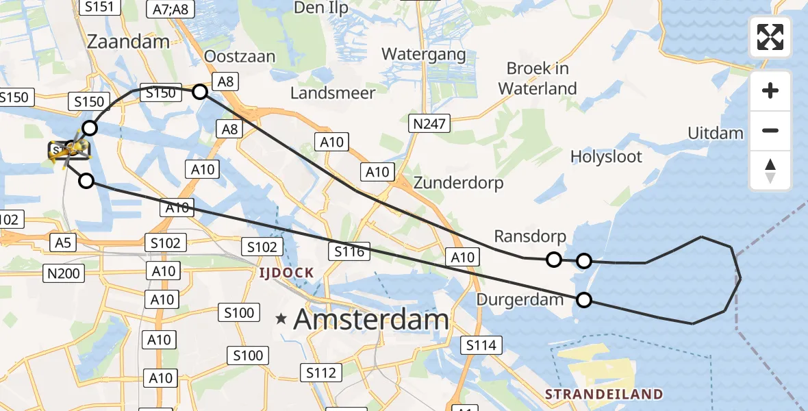 Vluchtroute Traumahelikopter Amsterdam Heliport - Amsterdam Heliport, 21 mei 2026, 16:59