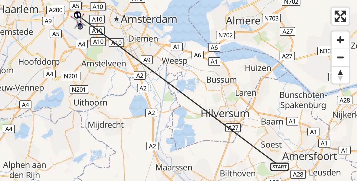 Vluchtroute Politiehelikopter Soest - Amsterdam, 21 mei 2026, 17:33