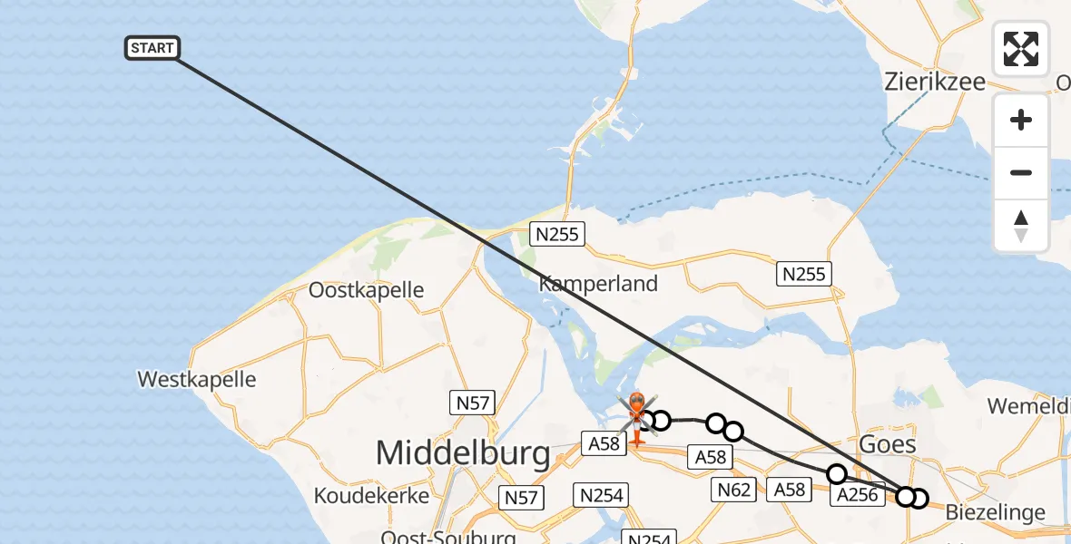 Vluchtroute Kustwachthelikopter Noordzee - Vliegveld Midden-Zeeland, 21 mei 2026, 18:04
