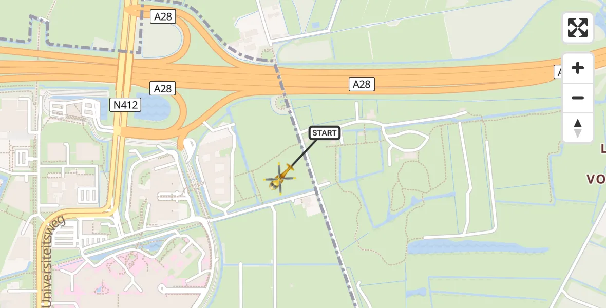 Vluchtroute Traumahelikopter De Bilt - University Medical Center Utrecht Heliport, 21 mei 2026, 18:13