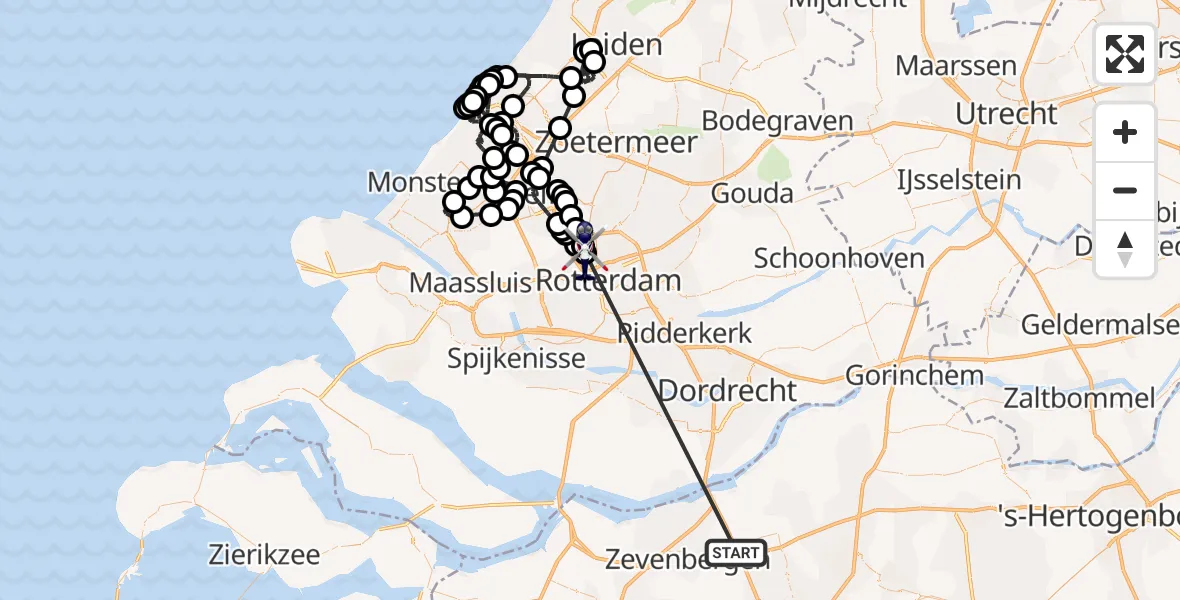Vluchtroute Politiehelikopter Zevenbergschen Hoek - Rotterdam The Hague Airport, 21 mei 2026, 18:14