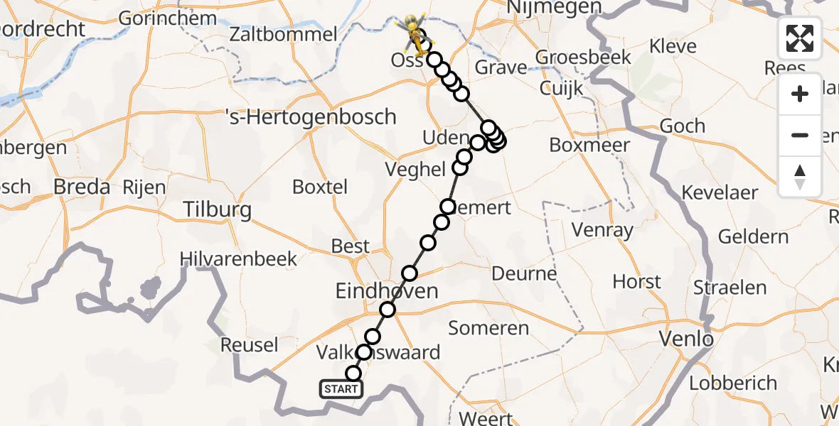 Vluchtroute Traumahelikopter Bergeijk - Macharen, 21 mei 2026, 18:37