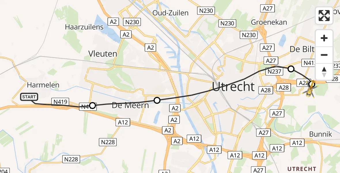 Vluchtroute Traumahelikopter Harmelen - University Medical Center Utrecht Heliport, 21 mei 2026, 20:09