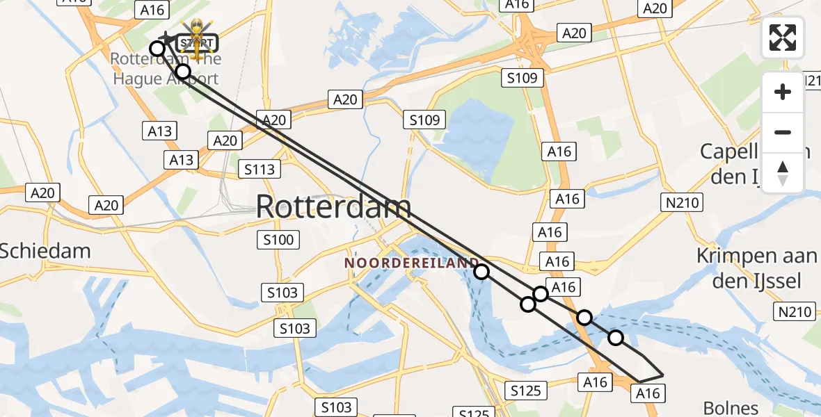 Vluchtroute Traumahelikopter Rotterdam The Hague Airport - Rotterdam The Hague Airport, 22 mei 2026, 05:40