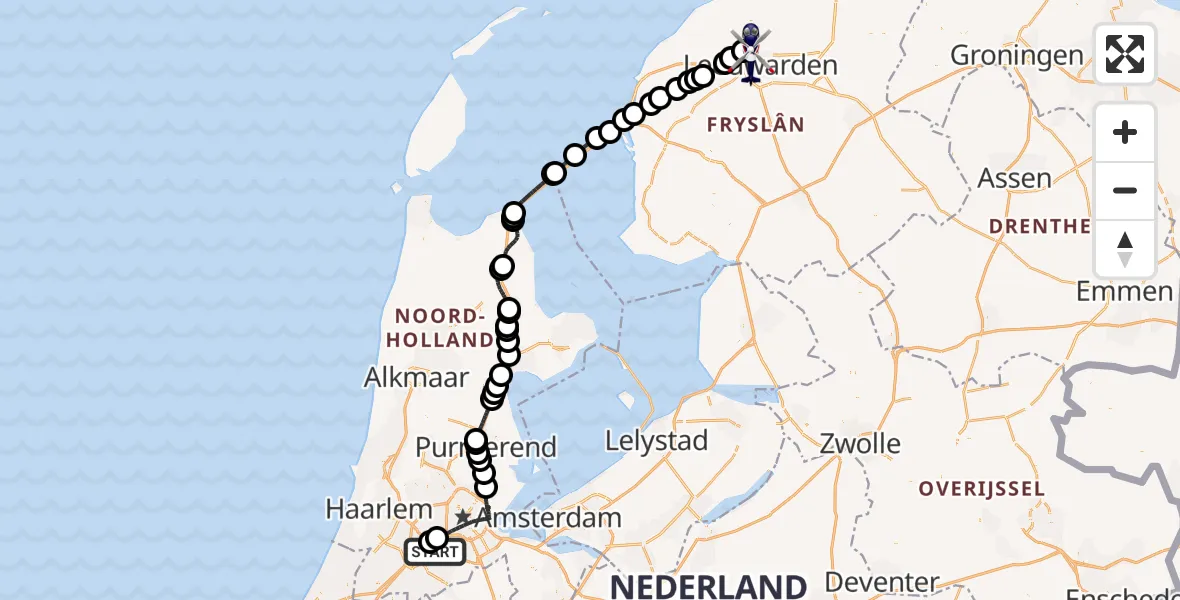 Vluchtroute Politiehelikopter Amsterdam Vliegveld Schiphol - Vliegbasis Leeuwarden, 22 mei 2026, 06:50