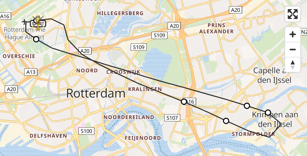 Vluchtroute Traumahelikopter Rotterdam The Hague Airport - Rotterdam The Hague Airport, 22 mei 2026, 07:43