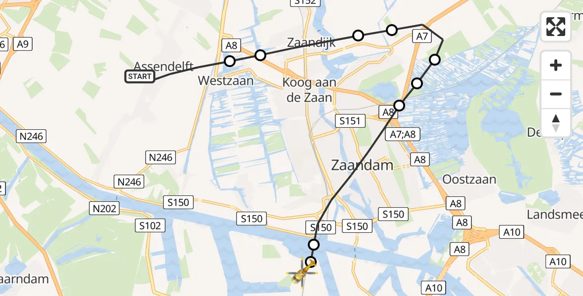 Vluchtroute Traumahelikopter Assendelft - Amsterdam Heliport, 22 mei 2026, 07:45