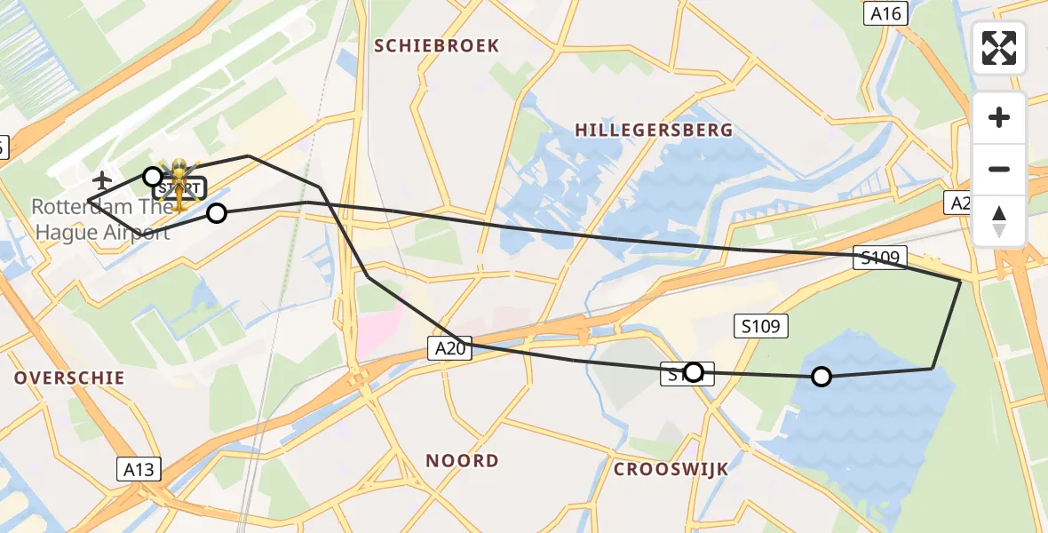 Vluchtroute Traumahelikopter Rotterdam The Hague Airport - Rotterdam The Hague Airport, 22 mei 2026, 07:55